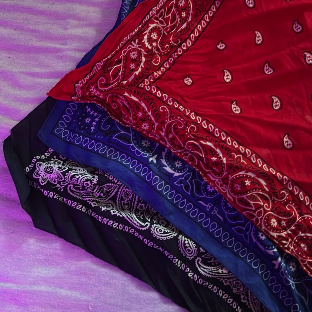 3 Bandanas: navy, blue, and red